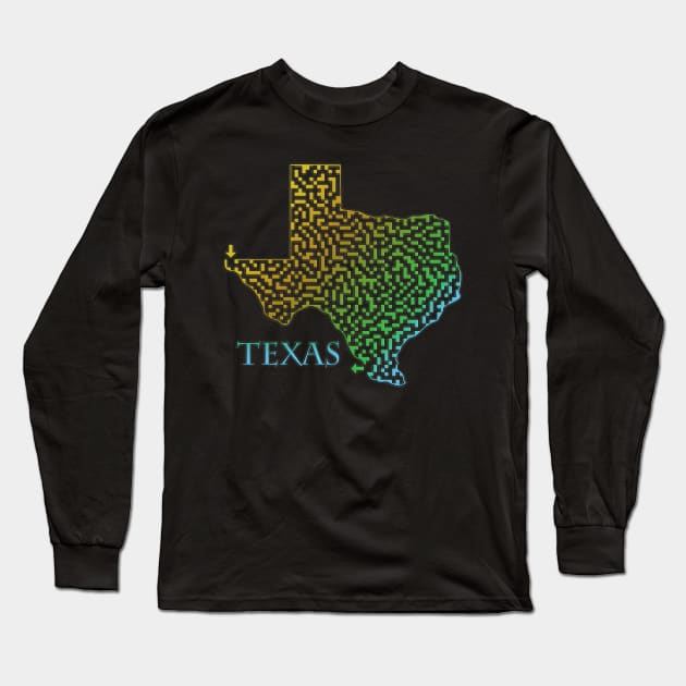 Texas State Outline Maze & Labyrinth Long Sleeve T-Shirt by gorff